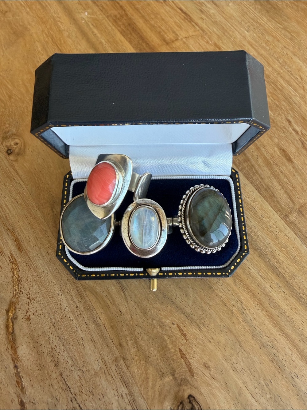 Silver Women Statement Rings with Labradorite, Moonstone and Coral